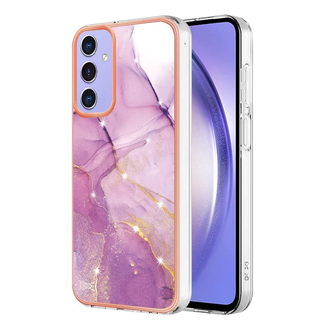 For Samsung Galaxy A16 5G / Galaxy A16 4G TPU Case with IMD Marble Pattern Electroplated Back Cover - Purple 001