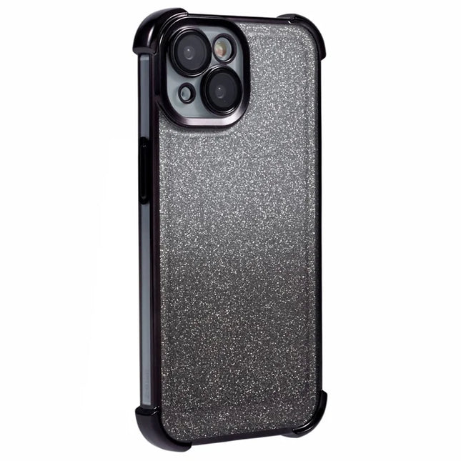 For iPhone 14 Case Glitter TPU Phone Cover Reinforced Corners - Black