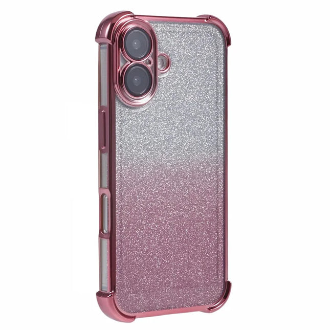For iPhone 16 Plus Case Glitter TPU Phone Cover Reinforced Corners - Pink