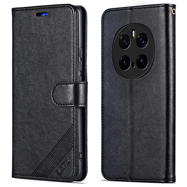 AZNS For Honor Magic7 Pro 5G Case Anti-Scratch PU Leather Stand Wallet Phone Cover - Black