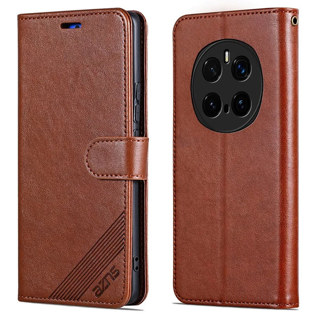 AZNS For Honor Magic7 Pro 5G Case Anti-Scratch PU Leather Stand Wallet Phone Cover - Brown