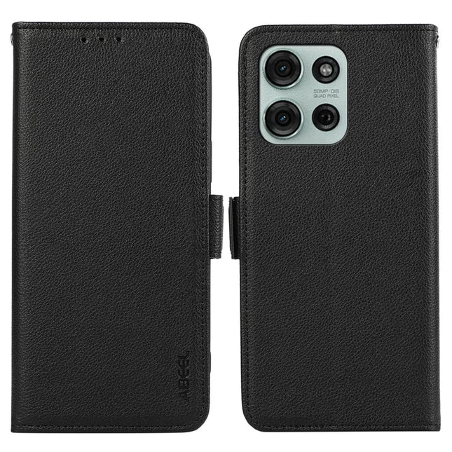 ABEEL For Motorola Moto G75 5G Case Litchi Texture Leather RFID Blocking Phone Cover - Black