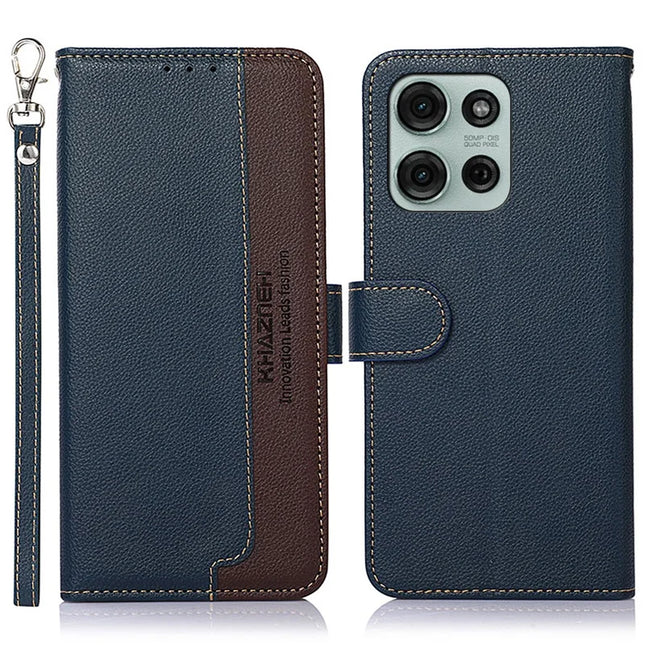 KHAZNEH For Motorola Moto G75 5G Case RFID Blocking Wallet PU Leather Phone Cover - Blue