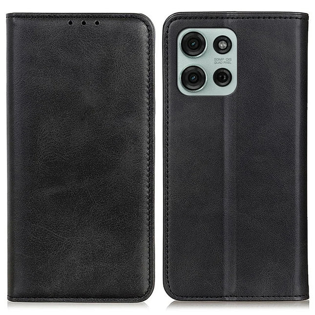 For Motorola Moto G75 5G Case Split Leather Flip Wallet Phone Cover - Black