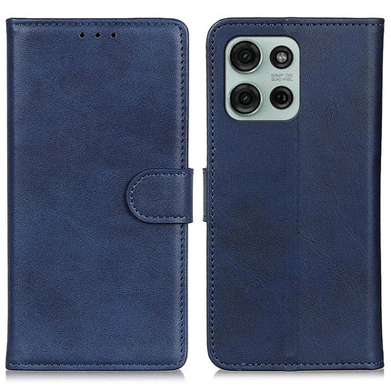 For Motorola Moto G75 5G Stand Wallet Case Cowhide Texture Leather Phone Cover - Blue