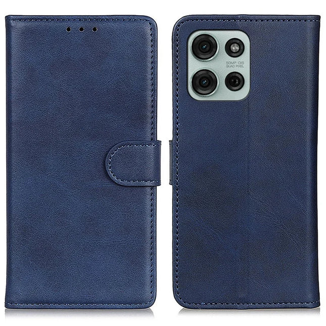 For Motorola Moto G75 5G Stand Wallet Case Cowhide Texture Leather Phone Cover - Blue