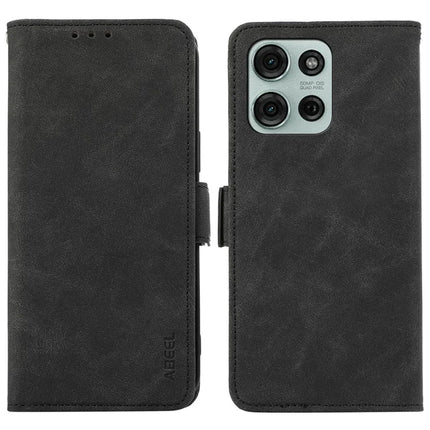ABEEL For Motorola Moto G75 5G Case PU Leather Folio Stand View RFID Blocking Phone Cover - Black