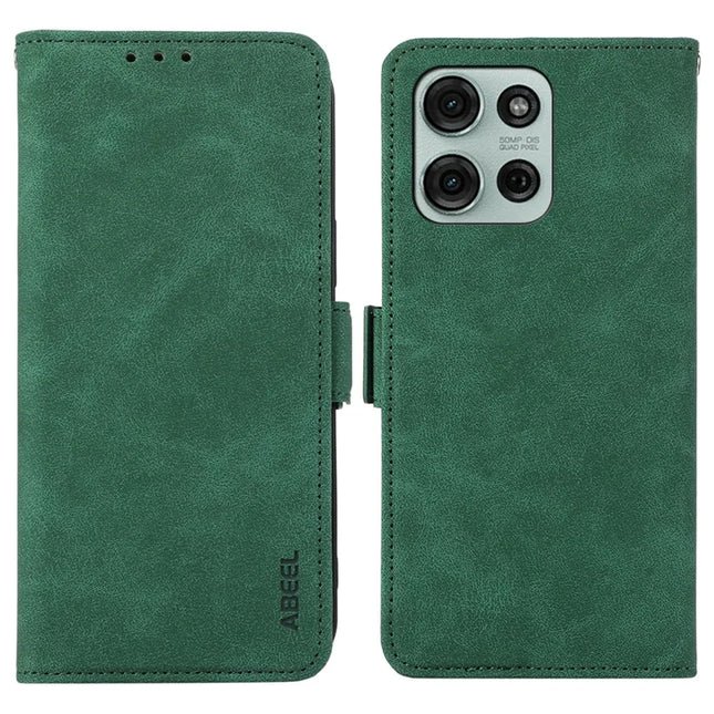 ABEEL For Motorola Moto G75 5G Case PU Leather Folio Stand View RFID Blocking Phone Cover - Green