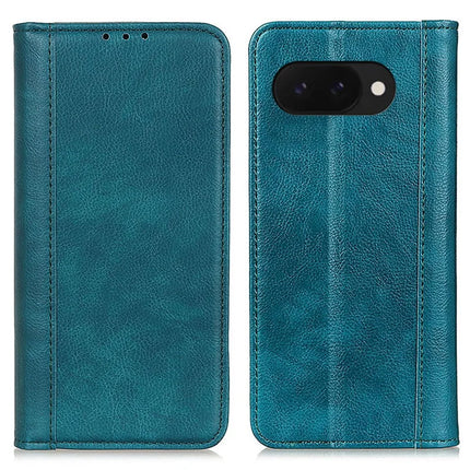 For Google Pixel 9a Stand Case Split Leather Litchi Texture Wallet Phone Cover - Green