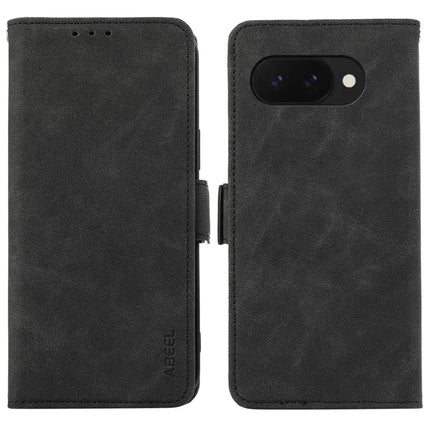 ABEEL For Google Pixel 9a Case PU Leather Folio Stand View RFID Blocking Phone Cover - Black