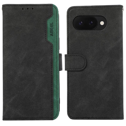 ABEEL For Google Pixel 9a Case Color Splicing Leather Flip Phone Cover RFID Blocking - Black