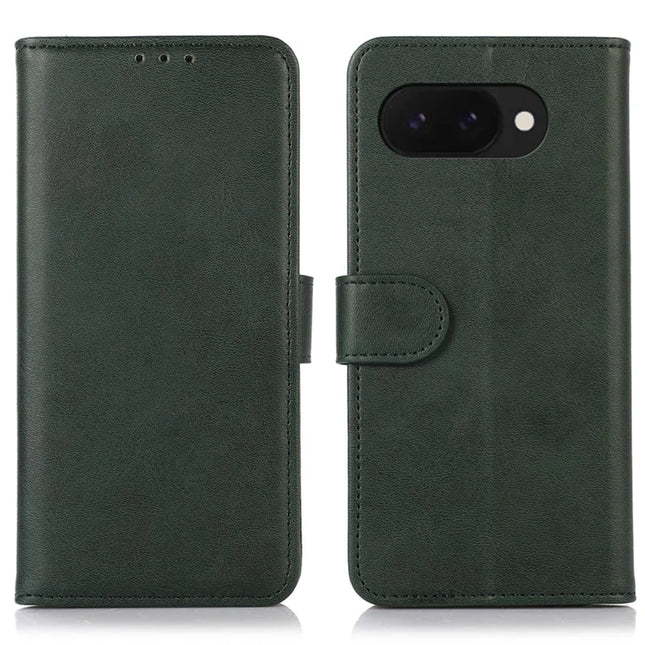 For Google Pixel 9a Case Cowhide Texture Leather Wallet Phone Cover with Stand - Green