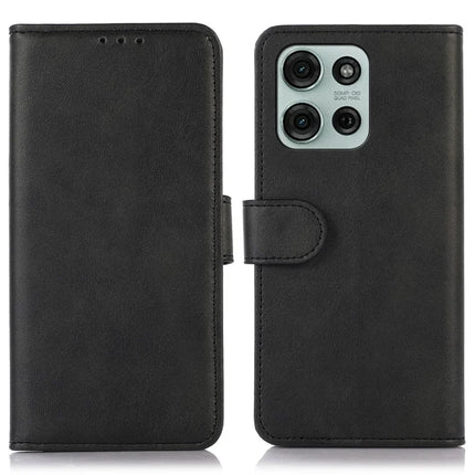 For Motorola Moto G75 5G Case Cowhide Texture Leather Wallet Phone Cover with Stand - Black