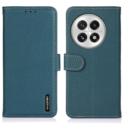 KHAZNEH For OnePlus 13 Phone Case Genuine Cow Leather Flip Cover - Green