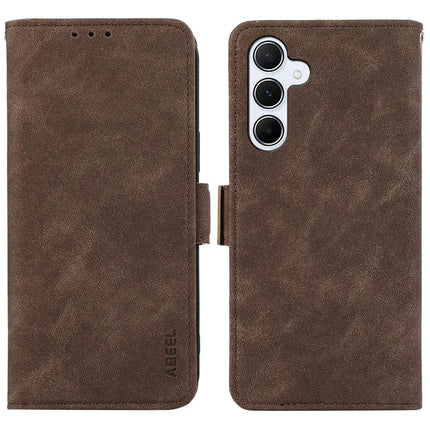 ABEEL For Samsung Galaxy A36 5G Case PU Leather Folio Stand View RFID Blocking Phone Cover - Brown