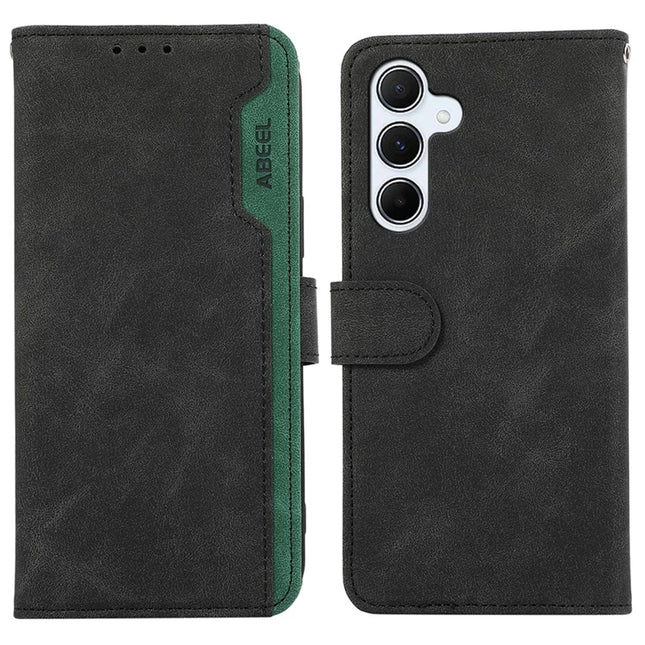 ABEEL For Samsung Galaxy A36 5G Case Color Splicing Leather Flip Phone Cover RFID Blocking - Black