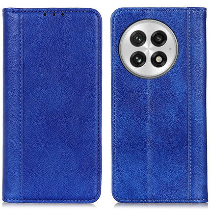 For OnePlus 13 Stand Case Split Leather Litchi Texture Wallet Phone Cover - Blue