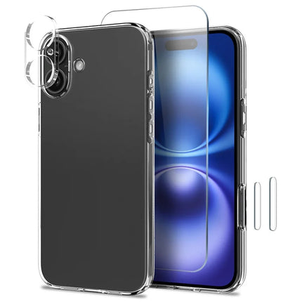 NORTHJO for iPhone 16 TPU Clear Phone Case with Tempered Glass Screen Protector and Lens Film