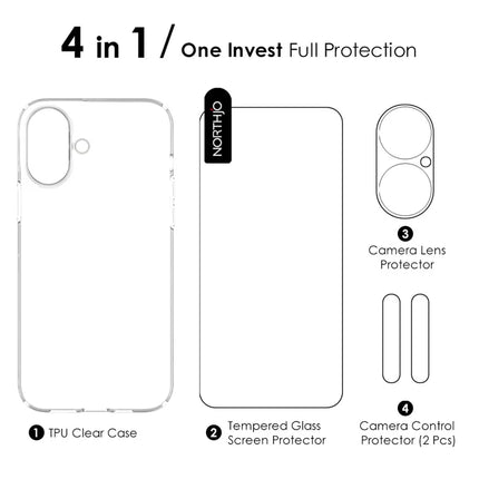 NORTHJO for iPhone 16 Plus TPU Clear Phone Case with Tempered Glass Screen Protector and Lens Film