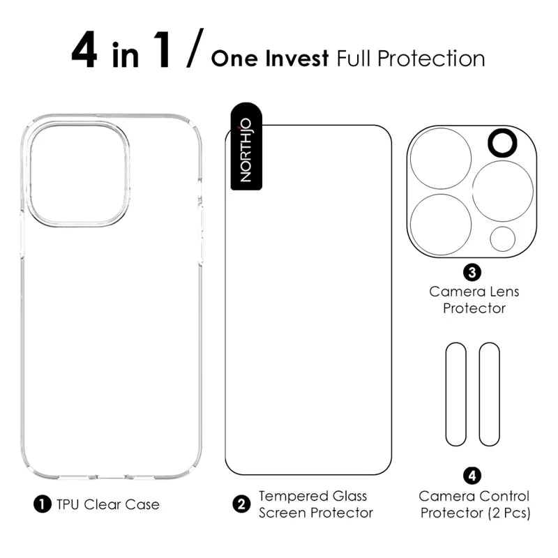 ShopCaseCart Cover Case iPhone 16 Pro TPU Clear Phone Protective cover with Tempered Glass Screen Protector and Lens Film