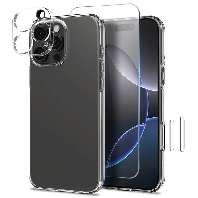 NORTHJO for iPhone 16 Pro Max TPU Clear Phone Case with Tempered Glass Screen Protector and Lens Film