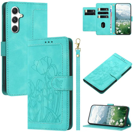 For Samsung Galaxy A05s 4G Case Tulip Leather Phone Cover with 5 Card Slots Wallet - Green