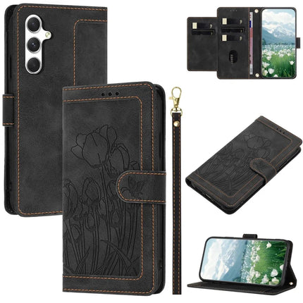 For Samsung Galaxy A05s 4G Case Tulip Leather Phone Cover with 5 Card Slots Wallet - Black