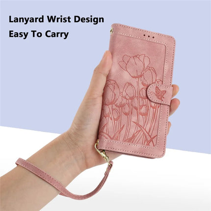 For Samsung Galaxy A06 Case Tulip Leather Phone Cover with 5 Card Slots Wallet