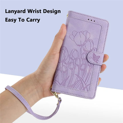 For Samsung Galaxy A06 Case Tulip Leather Phone Cover with 5 Card Slots Wallet