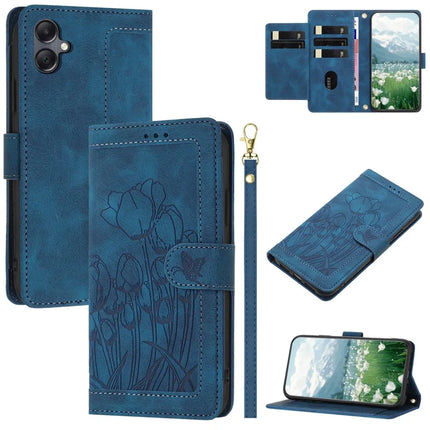 For Samsung Galaxy A06 Case Tulip Leather Phone Cover with 5 Card Slots Wallet - Blue