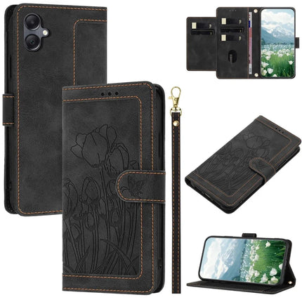 For Samsung Galaxy A06 Case Tulip Leather Phone Cover with 5 Card Slots Wallet - Black