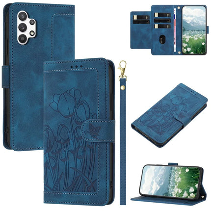 For Samsung Galaxy A13 4G / 5G Case Tulip Leather Phone Cover with 5 Card Slots Wallet - Blue