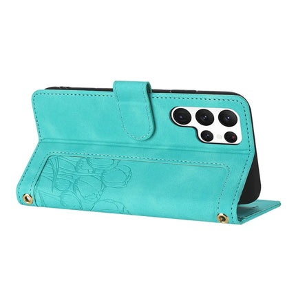 For Samsung Galaxy S22 Ultra 5G Case Tulip Leather Phone Cover with 5 Card Slots Wallet