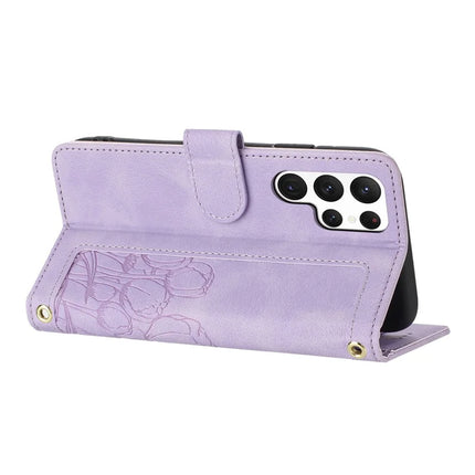 For Samsung Galaxy S22 Ultra 5G Case Tulip Leather Phone Cover with 5 Card Slots Wallet