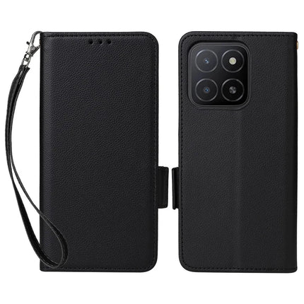 For Honor X5b / X5b Plus Case Litchi Texture PU Leather Wallet Flip Phone Cover - Black