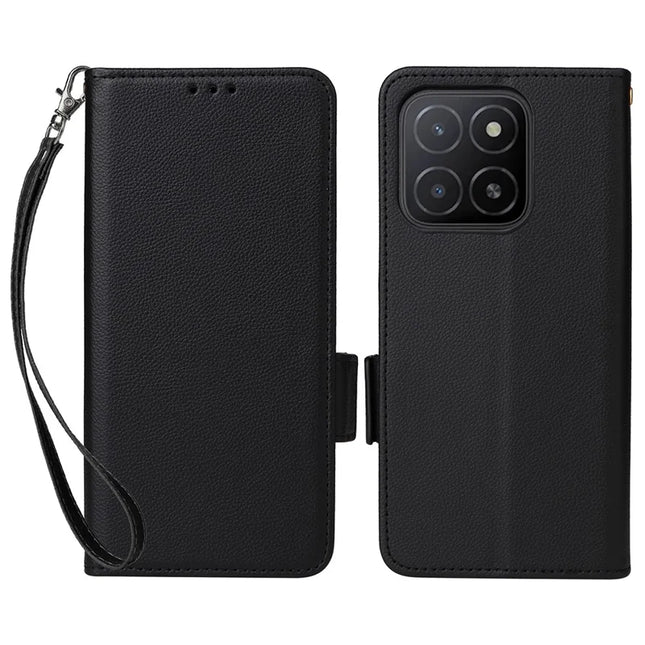 For Honor X5b / X5b Plus Case Litchi Texture PU Leather Wallet Flip Phone Cover - Black