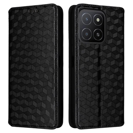 For Honor X5b / X5b Plus Wallet Case Rhombus Imprinted Leather Phone Cover - Black