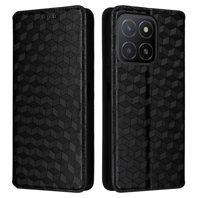 For Honor X5b / X5b Plus Wallet Case Rhombus Imprinted Leather Phone Cover - Black