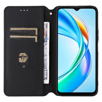 For Honor X5b / X5b Plus Wallet Case Rhombus Imprinted Leather Phone Cover
