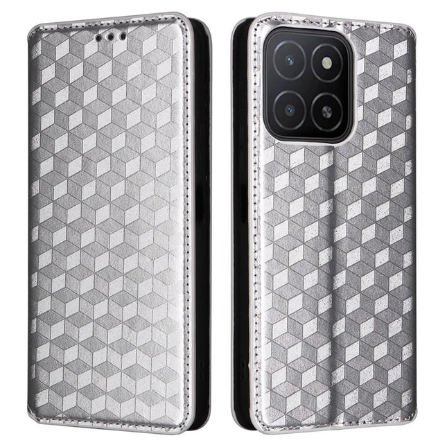 For Honor X5b / X5b Plus Wallet Case Rhombus Imprinted Leather Phone Cover - Silver