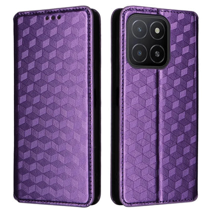 For Honor X5b / X5b Plus Wallet Case Rhombus Imprinted Leather Phone Cover - Purple