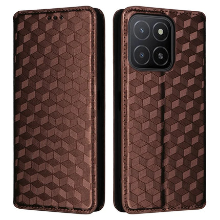For Honor X5b / X5b Plus Wallet Case Rhombus Imprinted Leather Phone Cover - Brown