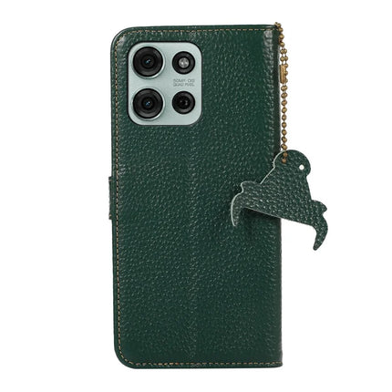 For Motorola Moto G75 5G Case RFID Blocking Genuine Cow Leather Phone Cover Litchi Texture