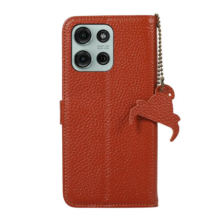 For Motorola Moto G75 5G Case RFID Blocking Genuine Cow Leather Phone Cover Litchi Texture