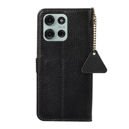 For Motorola Moto G75 5G Case RFID Blocking Genuine Cow Leather Phone Cover Litchi Texture