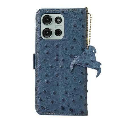 For Motorola Moto G75 5G Case RFID Blocking Genuine Cow Leather Phone Case Ostrich Texture