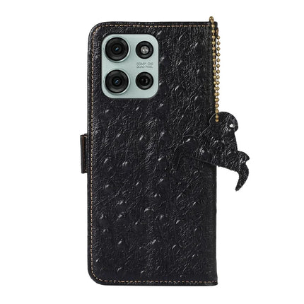 For Motorola Moto G75 5G Case RFID Blocking Genuine Cow Leather Phone Case Ostrich Texture