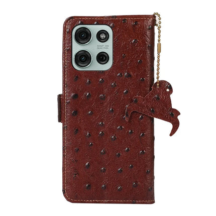 For Motorola Moto G75 5G Case RFID Blocking Genuine Cow Leather Phone Case Ostrich Texture