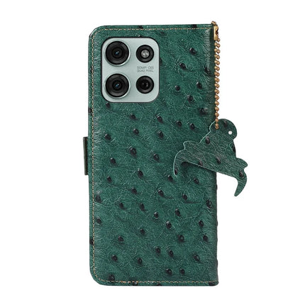 For Motorola Moto G75 5G Case RFID Blocking Genuine Cow Leather Phone Case Ostrich Texture