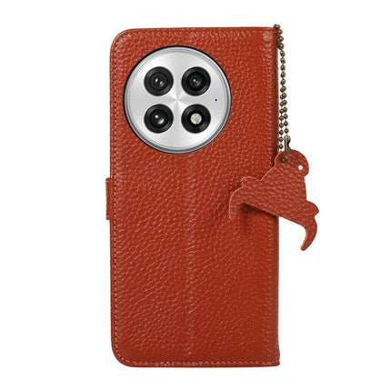 For OnePlus 13 Case RFID Blocking Genuine Cow Leather Phone Cover Litchi Texture